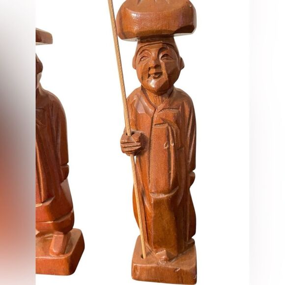 HAND CARVED WOODEN ASIAN FIGURES, set of 2 - Picture 2 of 6